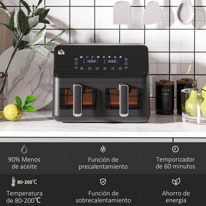 Homcom Freidora Sin Aceite Doble 8l 2500w Con 8 Programas 38,5x38x30,5 Cm Negro_5