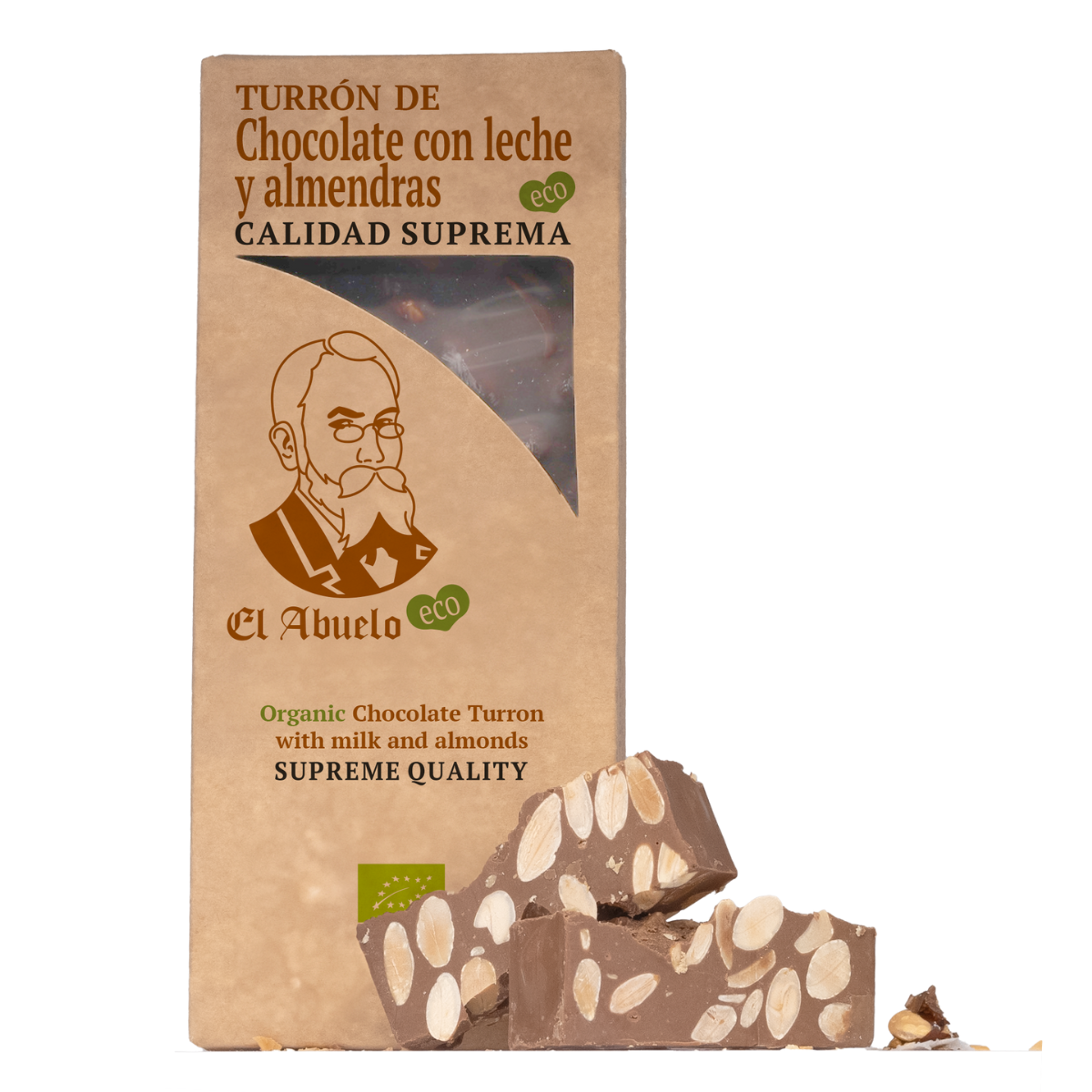 Chocolate de leite biológico e torrão de amêndoa El Abuelo, 200 g