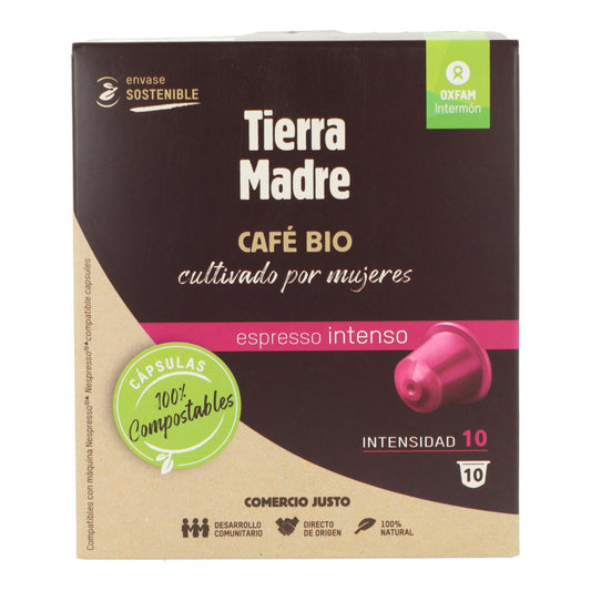 Café de Comércio Justo em cápsulas compostáveis ​​​​BIO Intense Tierra Madre Oxfam Intermón 10 unidades