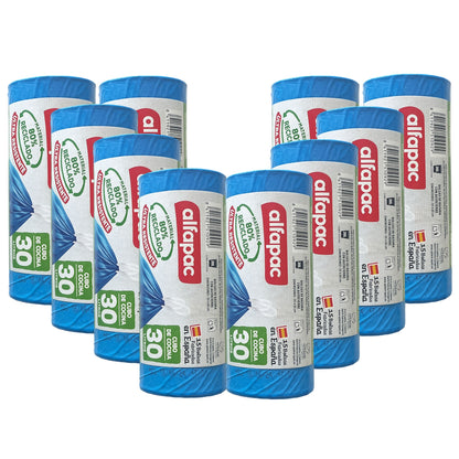 80% Reciclado 10 Rollos De 15 Bolsas De Basura  30l Con Autocierre