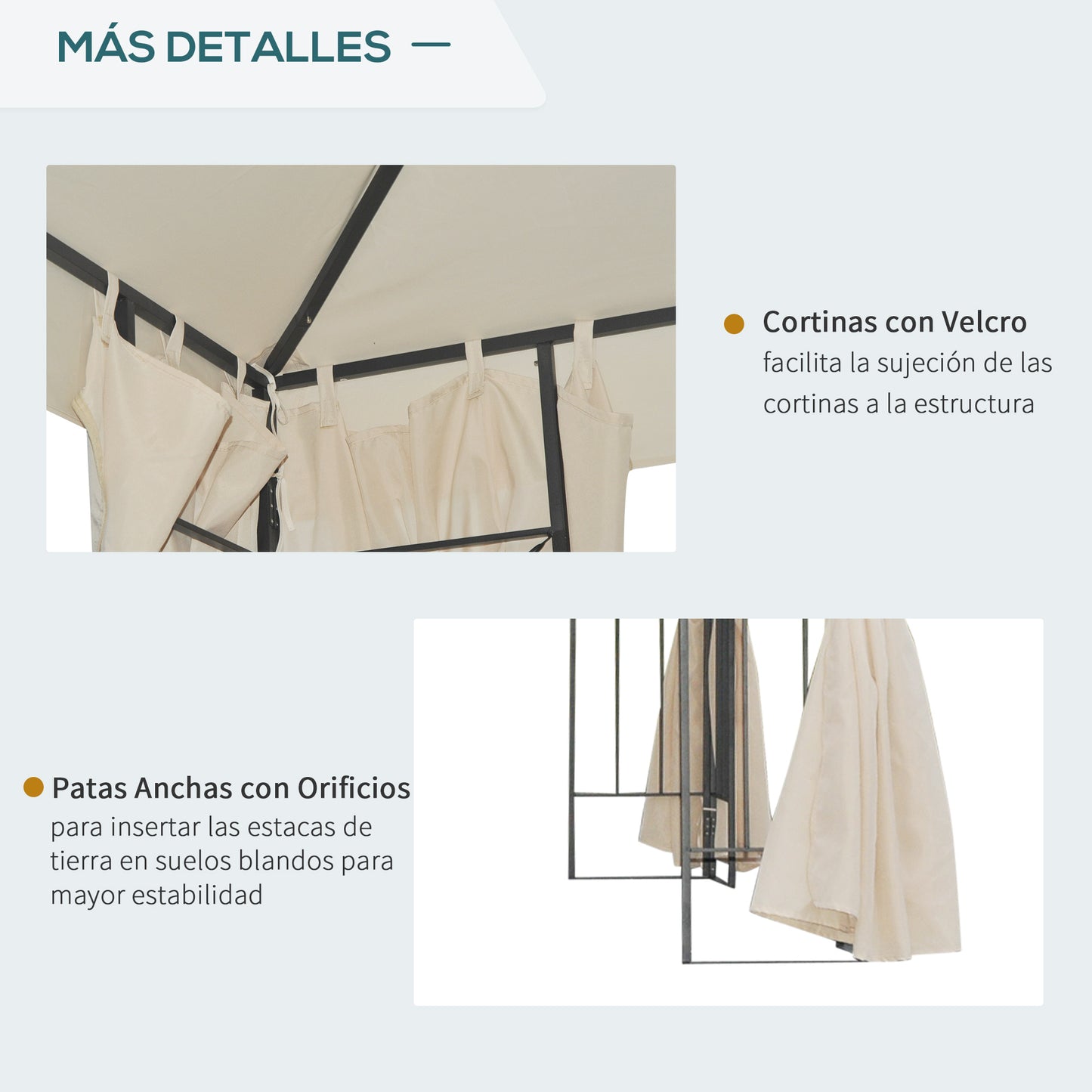 Outsunny Cenador De Jardín 3x3 M Con 4 Cortinas Laterales Extraíbles Beige_5