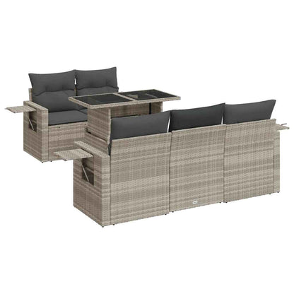 Set De Sofás De Jardín 6 Pzas Y Cojines Ratán Sintético Gris / Vetonek_4
