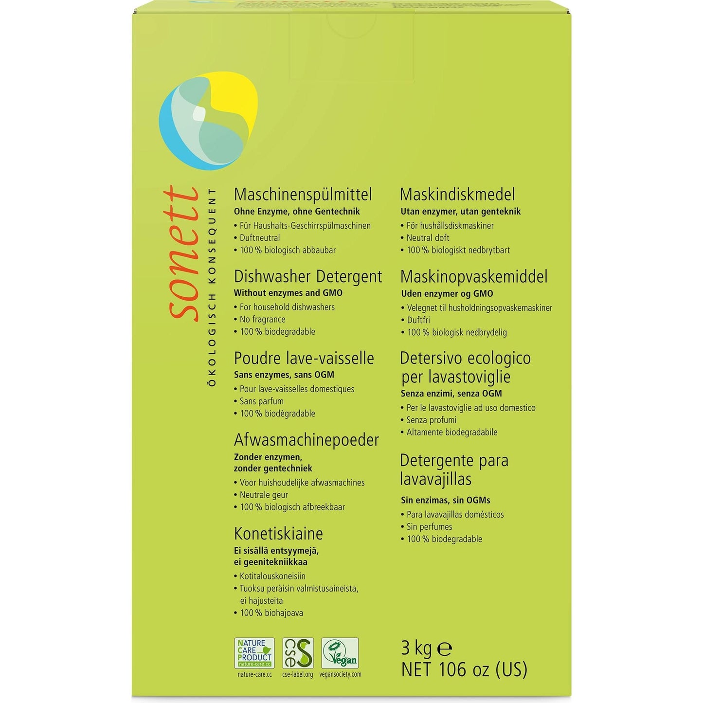 Detergente em pó Sonett 3 kg para máquina de lavar louça