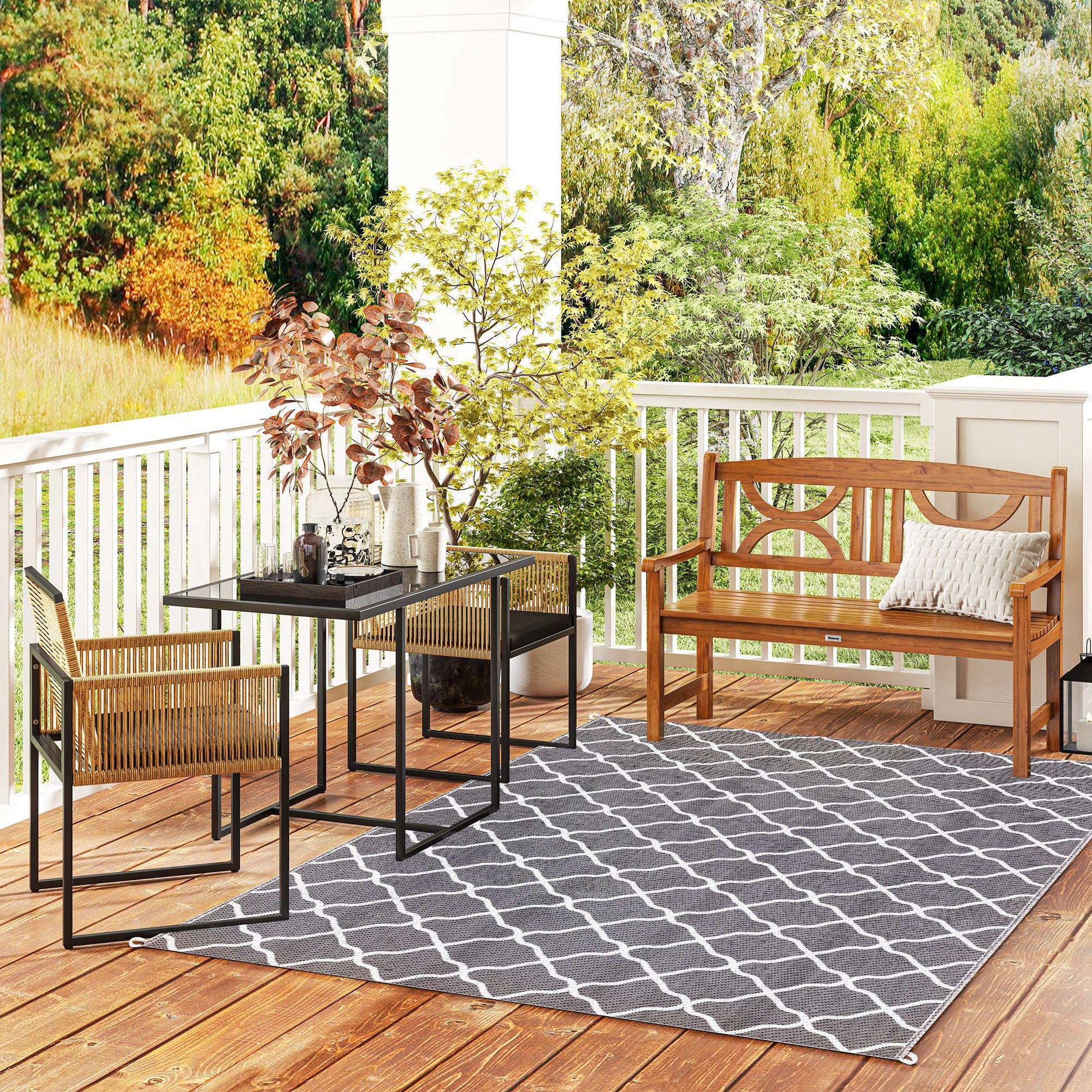 Outsunny Conjunto De Mesa Y Sillas De Jardín Exterior De 3 Piezas Natural Negro_3