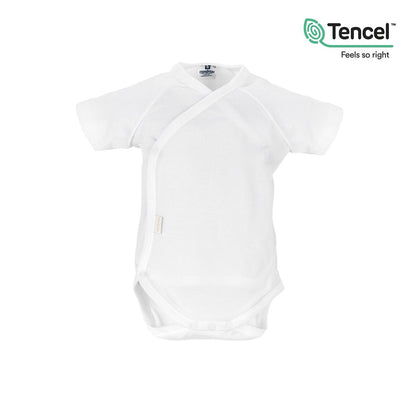 Body de manga curta para recém-nascido em tencel branco
