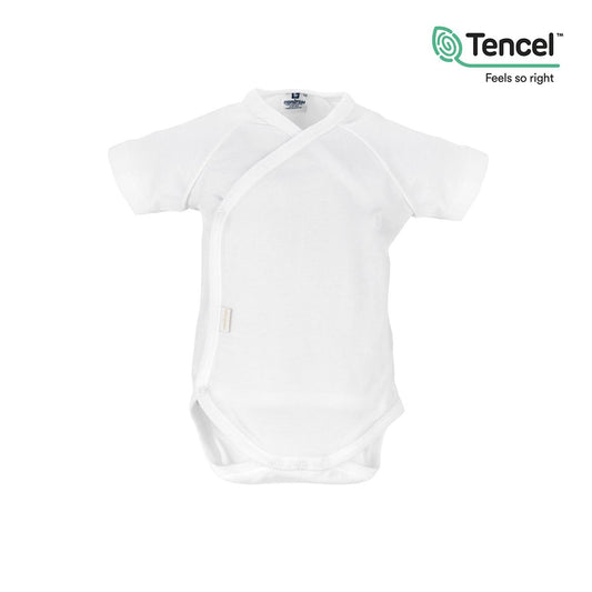 Body de manga curta para recém-nascido em tencel branco