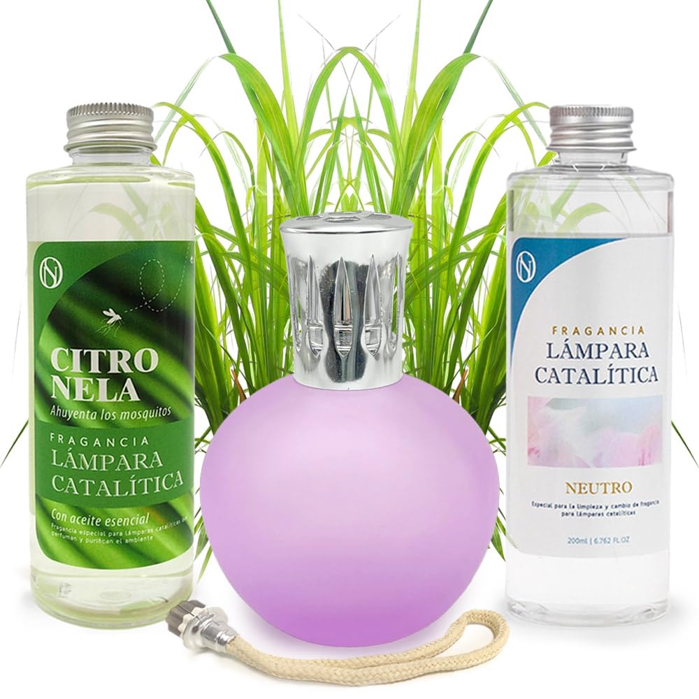 Pack Ahorro Lámpara Catalítica Fucsia Mate + Fragancia Citronela 500ml + Limpiador Neutro 200ml + Mecha Repuesto_0
