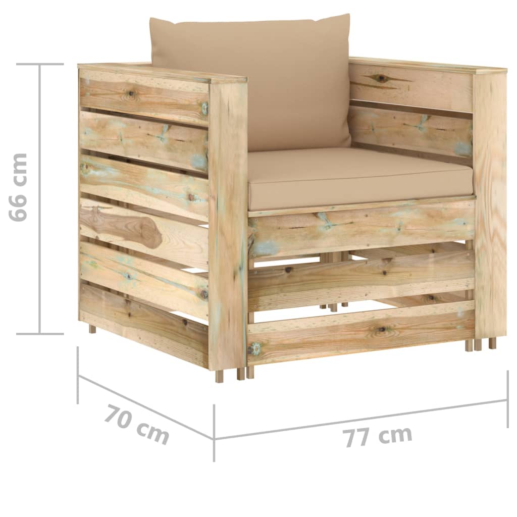 Muebles De Jardín 2 Pzas Con Cojines Madera Impregnada Verde / Vetonek_3