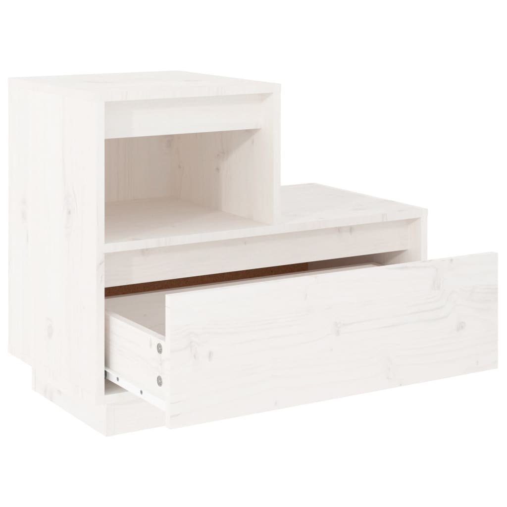 Mesita De Noche Madera Maciza De Pino Blanco 60x34x51 Cm_3