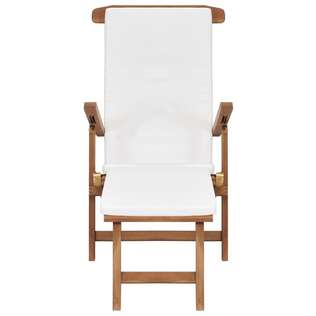 Vidaxl Tumbona Con Cojín Blanco Crema Madera Maciza De Teca_3