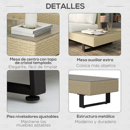 Outsunny Conjunto De Muebles Set De Sofás Ratán 3 Piezas Cojines Extraíbles_5