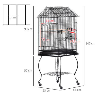 Pawhut Jaula Para Pájaros Con Soporte Ruedas Bandeja Extraíble 2 Comederos_2