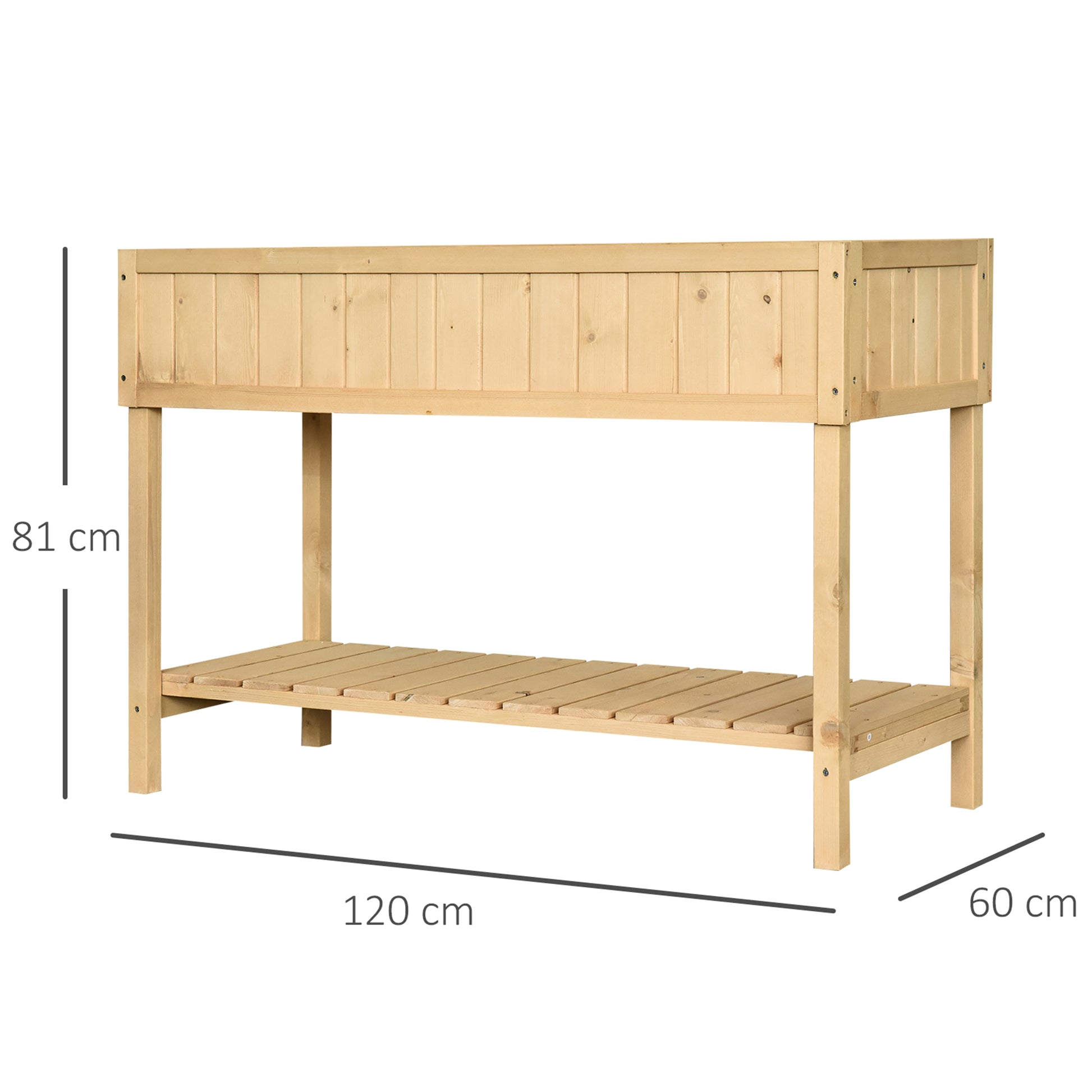 Outsunny Huerto Urbano Elevada De Madera Con Estante 120x60x81 Cm Natural_2