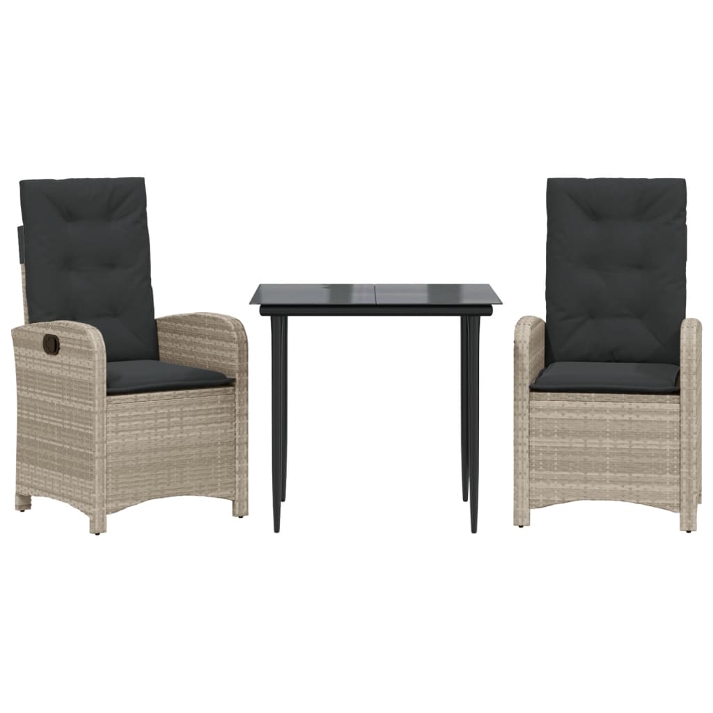 Set Comedor De Jardín 3 Pzas Cojines Ratán Sintético Gris Claro / Vetonek_1
