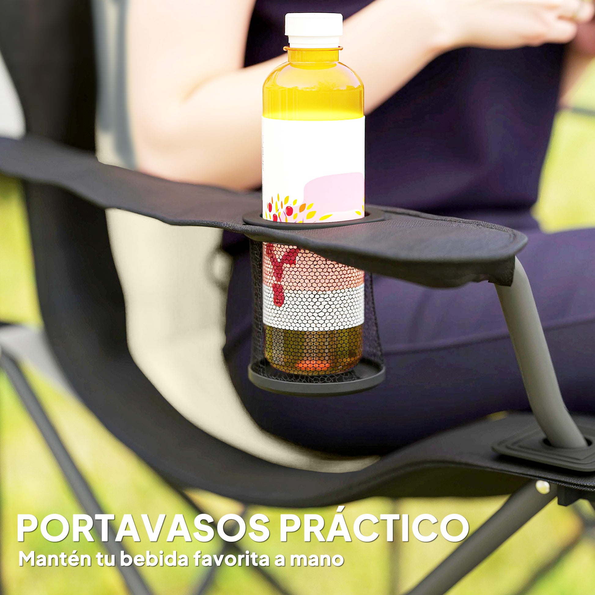 Outsunny Conjunto De 2 Sillas Plegables Camping Con Respaldo Alto Crema_5