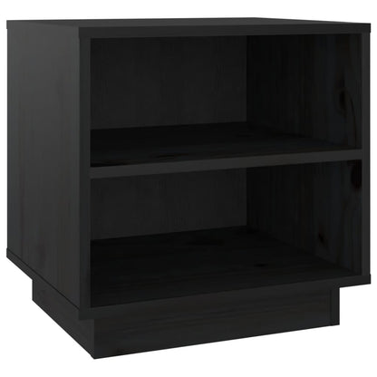Mesita De Noche De Madera Maciza De Pino Negro 40x34x40 Cm_0