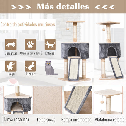 Pawhut Árbol Rascador Para Gatos 40x40x98 Cm Cueva Juguete Colgante Rampa Postes_5