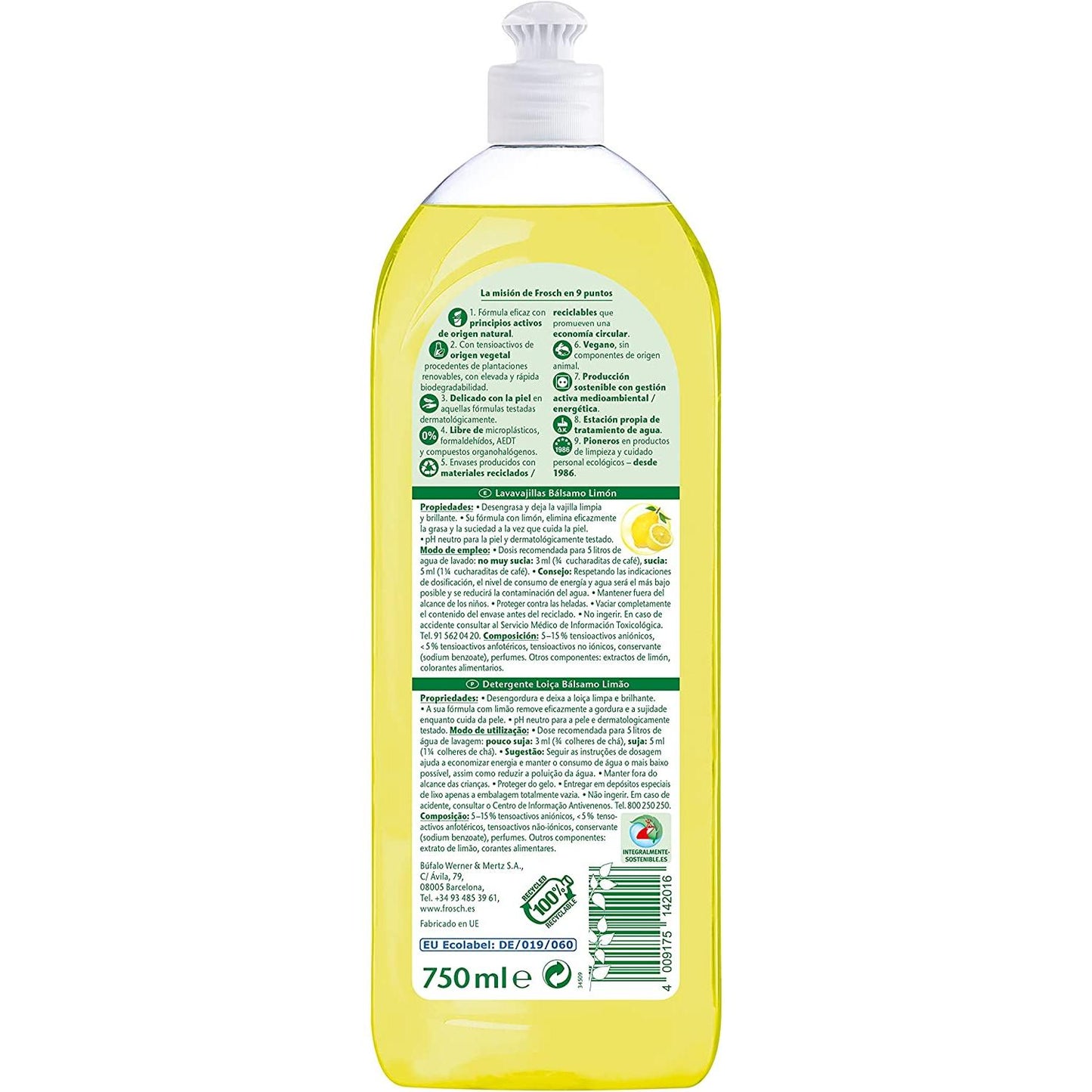 Embalagem de 10 Máquina de lavar louça Eco Frosch Limão 750 ml