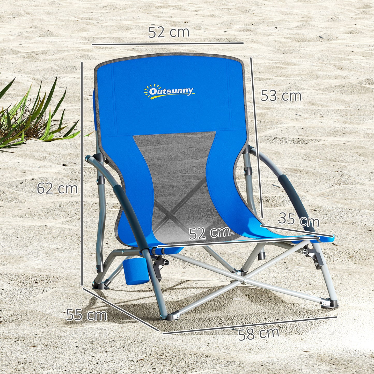Outsunny Pack De 2 Sillas De Playa Plegables Ligeras Con Respaldo De Malla Azul_2
