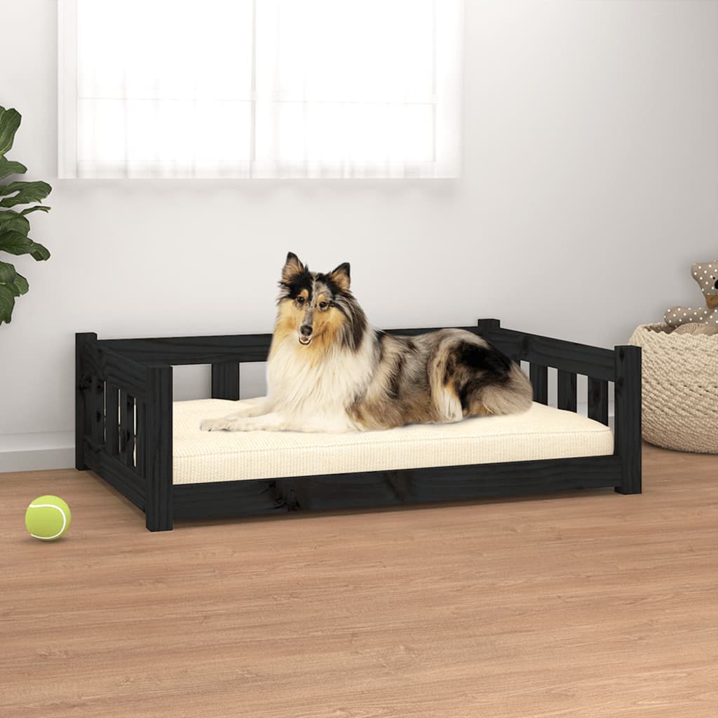 Cama Para Perros Madera Maciza De Pino Negro 95,5x65,5x28 Cm / Vetonek_4
