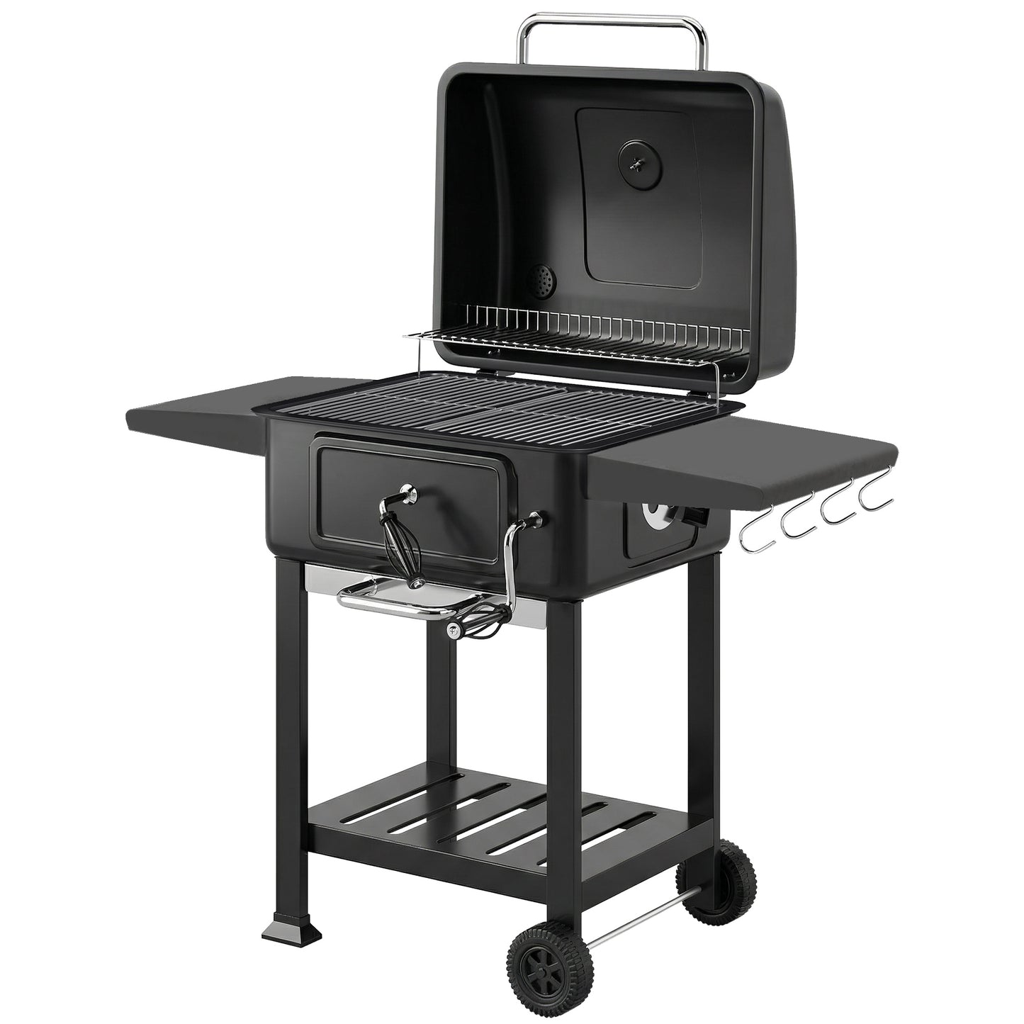 Outsunny Barbacoa De Carbón Con Gran Parrilla Bandeja Ajustable Estantes Ruedas_0