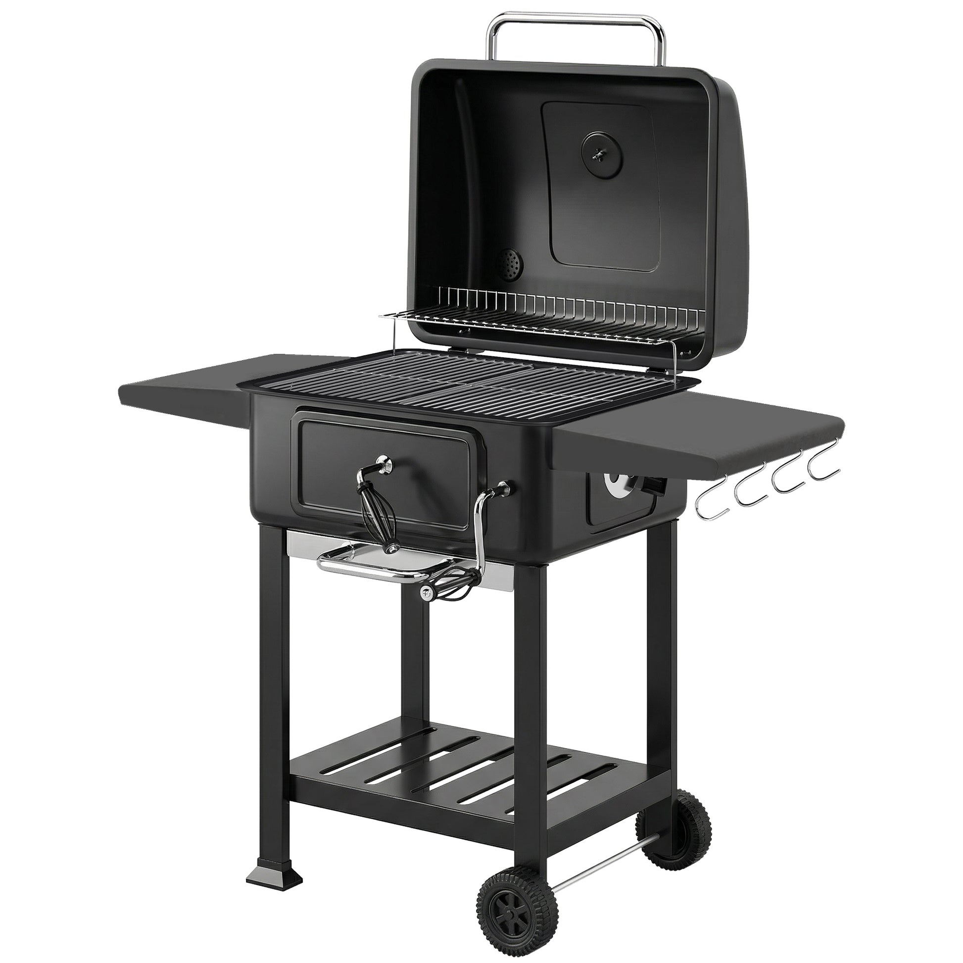Outsunny Barbacoa De Carbón Con Gran Parrilla Bandeja Ajustable Estantes Ruedas_0