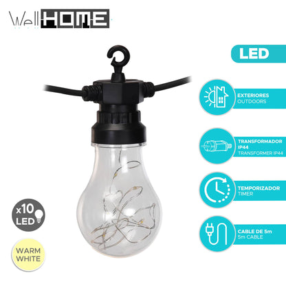 Well Home Guirnalda De 10 Luces Led Blanca Cálida Con Temporizador 450cm_1