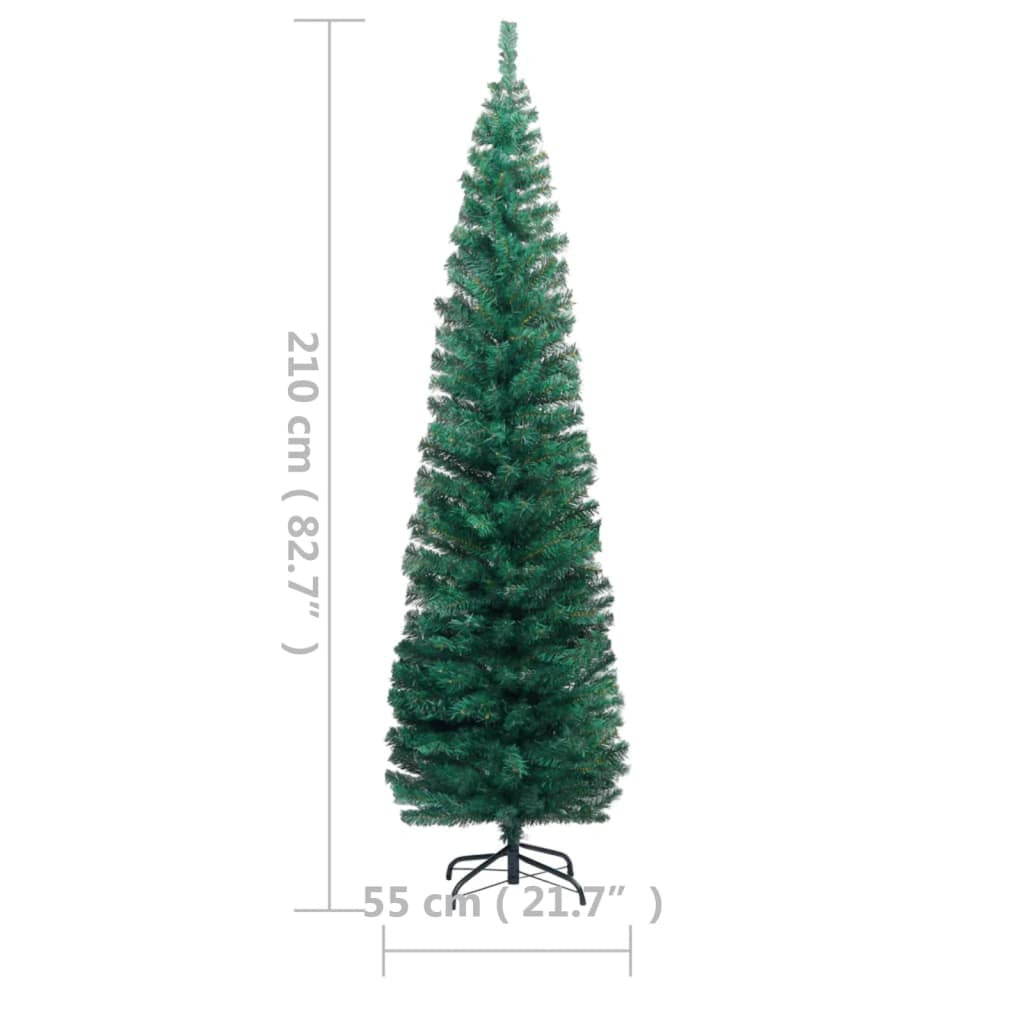 Vidaxl Árbol De Navidad Delgado Con Luces Y Soporte Pvc Verde 210 Cm_2