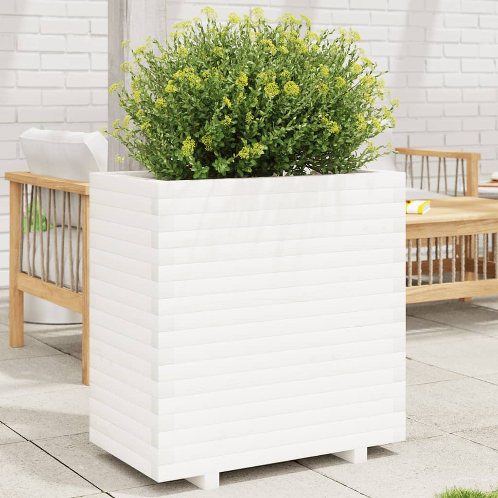 Jardinera Madera Maciza De Pino Blanco 70x40x72,5 Cm_1