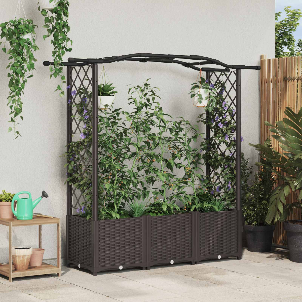 Cama Elevada Con Trellis Y Techo Marrón 164 X 40 X 138 Cm Pp_1