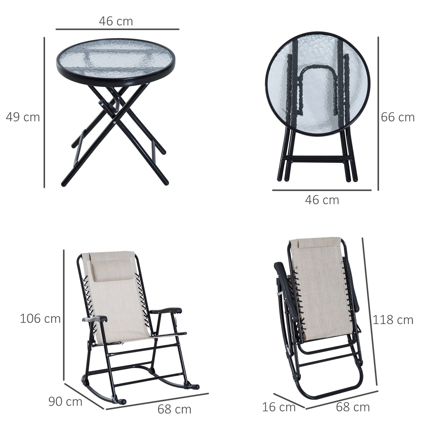 Outsunny Set De Muebles De Jardín Mesa Redonda Y 2 Sillas Mecedoras Plegables_2