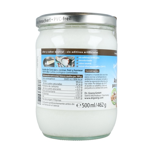 Óleo de coco desodorizado Dr. Goerg 500 ml