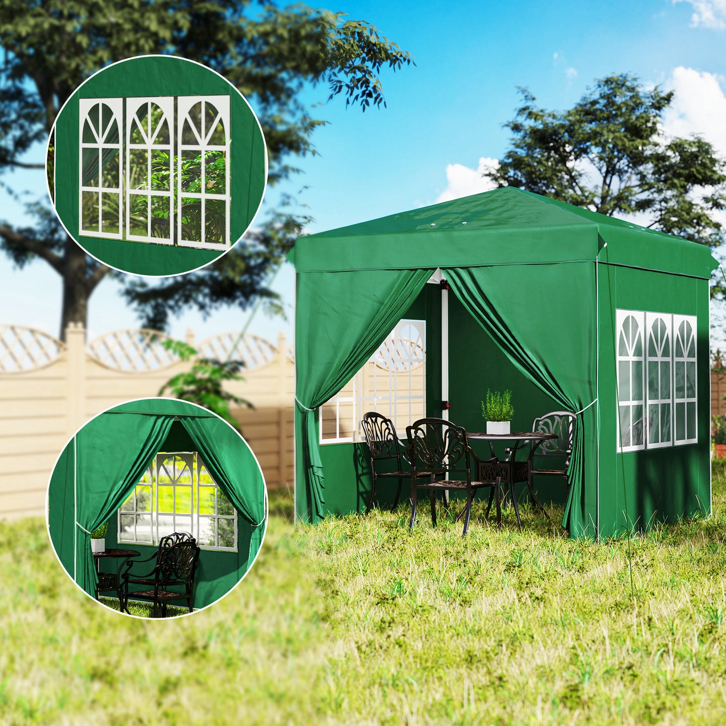 Outsunny Carpa Plegable Pop-up 2,5x2,5 M Con 4 Paredes Laterales Anti-uv Verde_3
