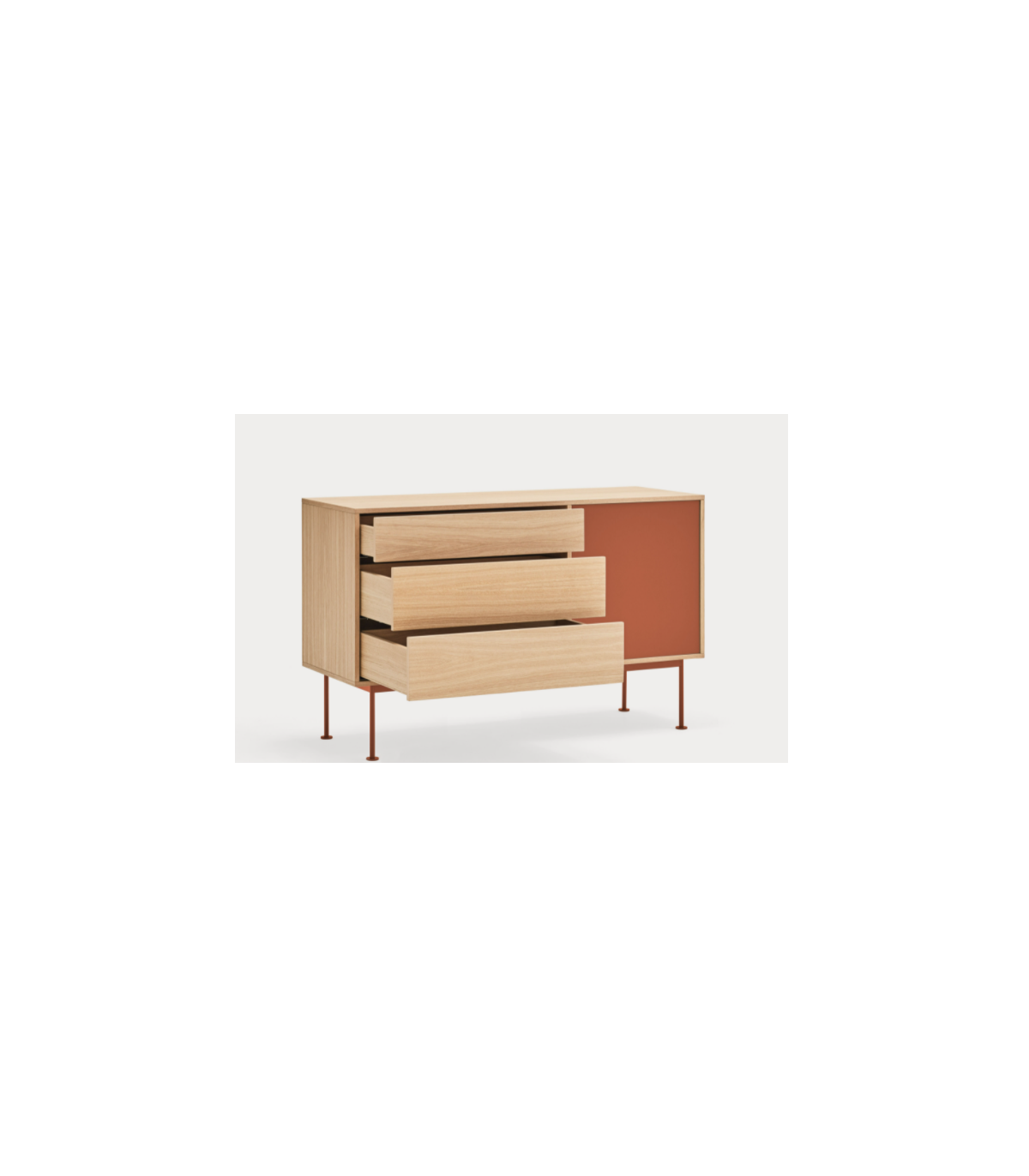 Mueble Aparador Modelo Yoko 1 Puertas 3 Cajones Acabado Roble/teja, 45cm(ancho) 80cm(alto)_3