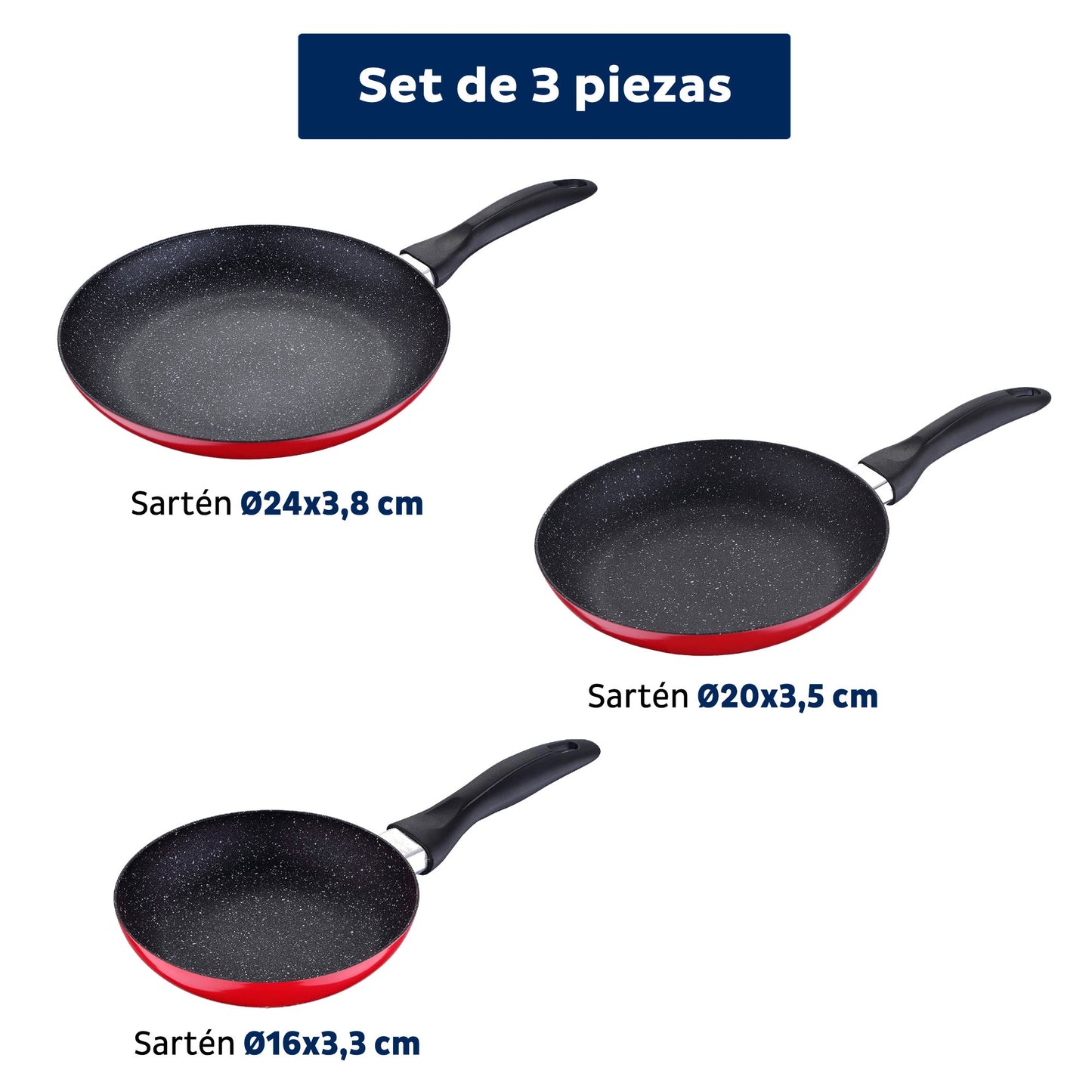 Set 8 Pzs (batería De Cocina Onil 5 Pzs + Set 3 Sartenes Navy Red & Marble 16+20+24cm)_5