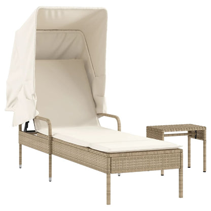Tumbona Con Capota Y Mesa Ratán Sintético Beige / Vetonek_5