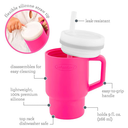 Infantino Mi Primer Vaso, Pajita Resistente Y Asa Para Niños Pequeños, Fácil De Limpiar, 250ml, Fucsia_1