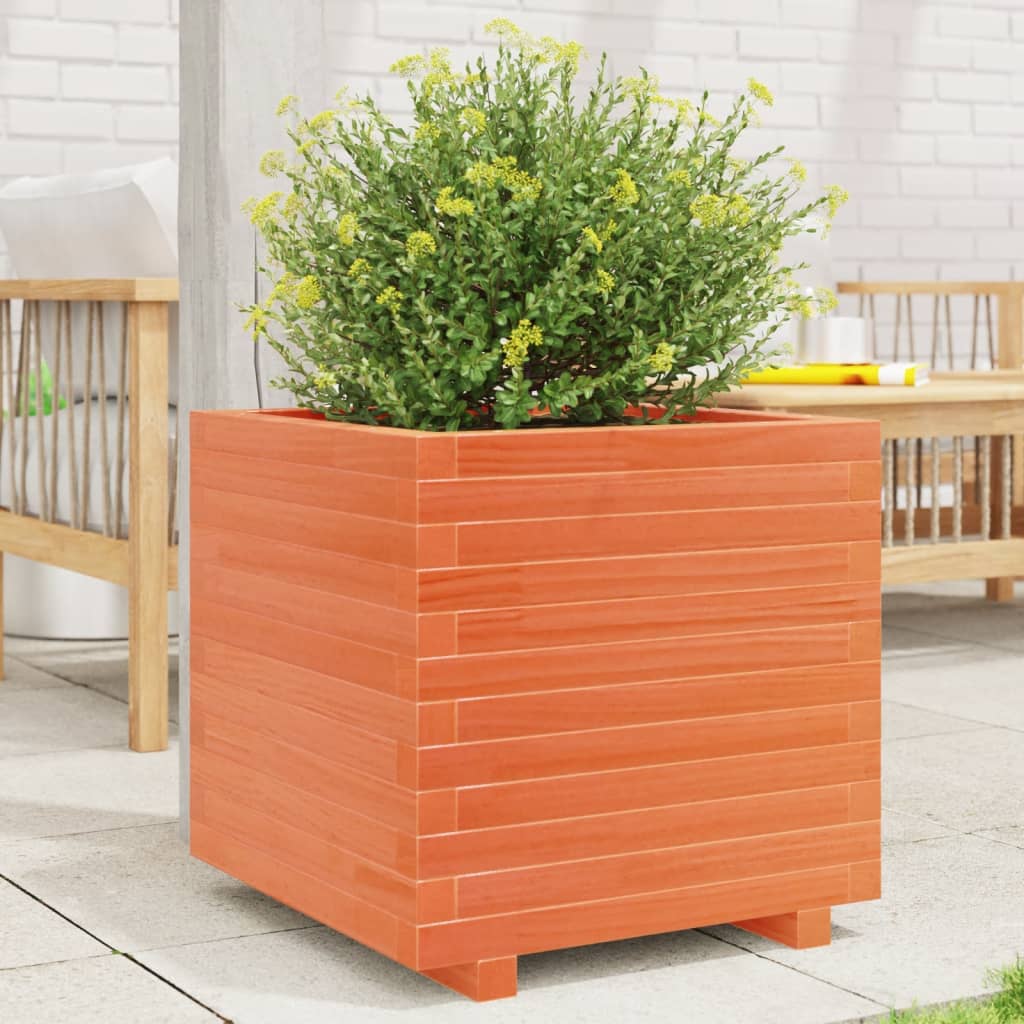 Jardinera Madera Maciza De Pino Marrón Cera 50x50x49,5 Cm_1
