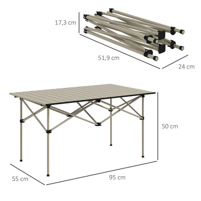 Outsunny Mesa Plegable Camping De Aluminio Con Tapa Enrollable 95x55x50 Cm Caqui_2