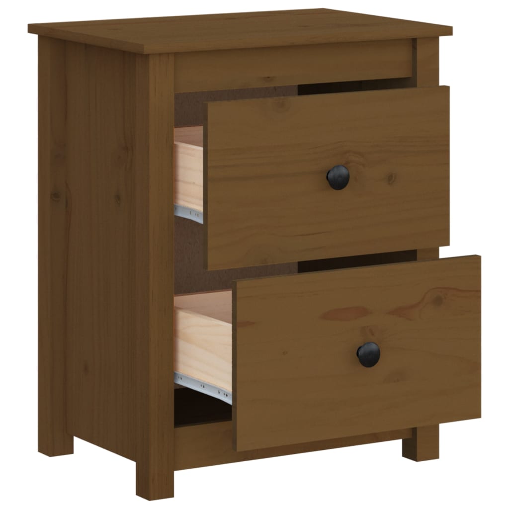 Mesita De Noche Madera Maciza De Pino Marrón Miel 50x35x61,5 Cm_3