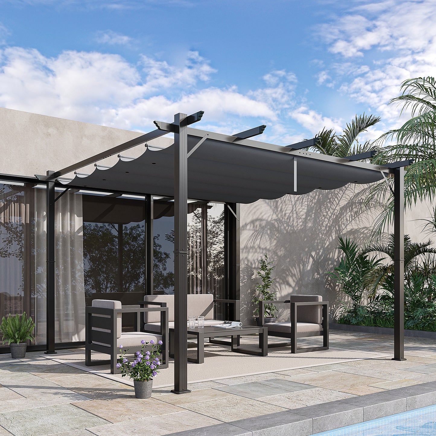 Outsunny Pérgola De Aluminio 3x3 M Con Techo Retráctil Resistente Al Agua Gris_1