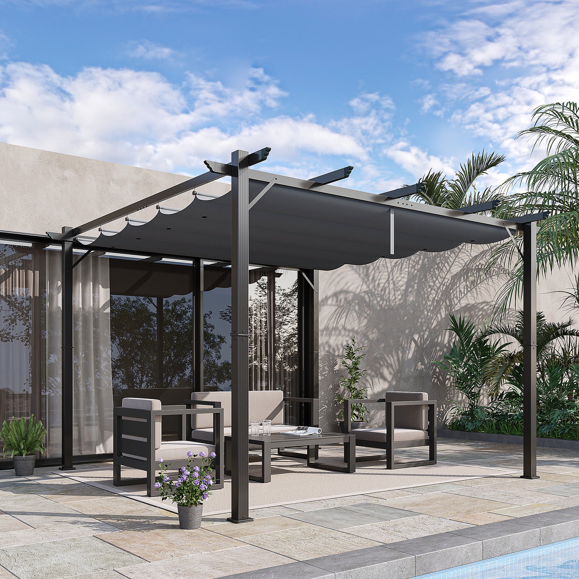 Outsunny Pérgola De Aluminio 3x3 M Con Techo Retráctil Resistente Al Agua Gris_1