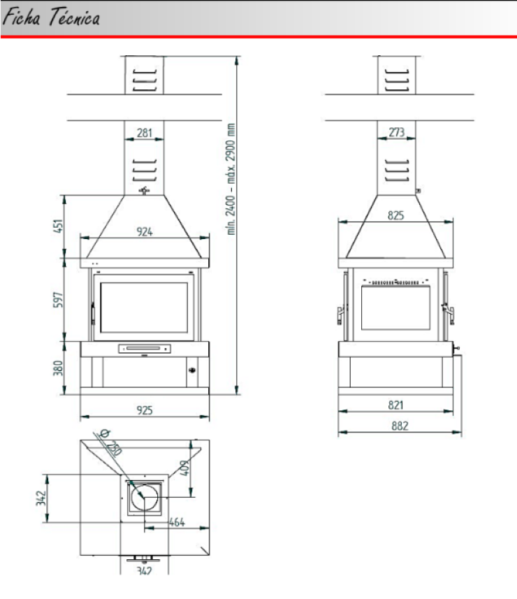 BRICOSOL Chimenea Leña Central a 4 Caras y 2 Puertas FM Modelo C-204 K Cristal Serigrafiado_3