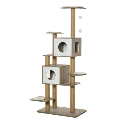 Pawhut Árbol Rascador Para Gatos Altura 177cm Cueva Juguete Colgante Blanco Y_0