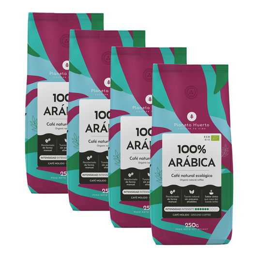 Embalagem de 4 cafés moídos, 100% Arábica, Planeta Huerto, 250 g