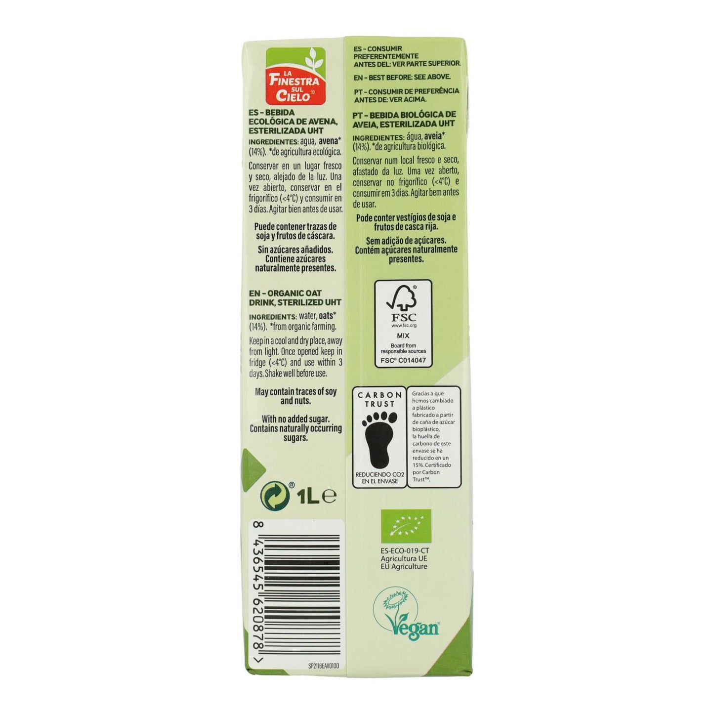 Pack 6 x Bebida de Aveia La Finestra Sul Cielo 1 L