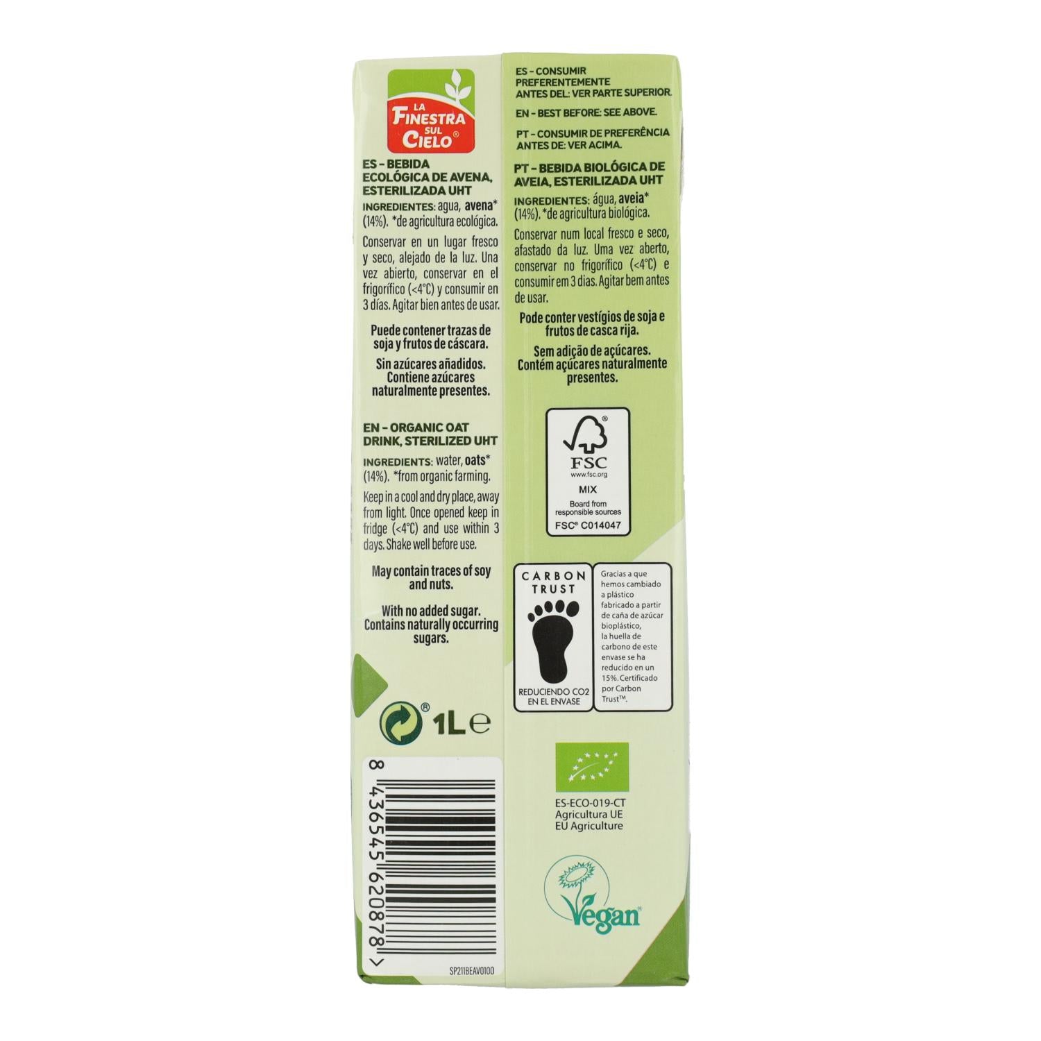 Pack 6 x Bebida de Avena La Finestra Sul Cielo 1 L