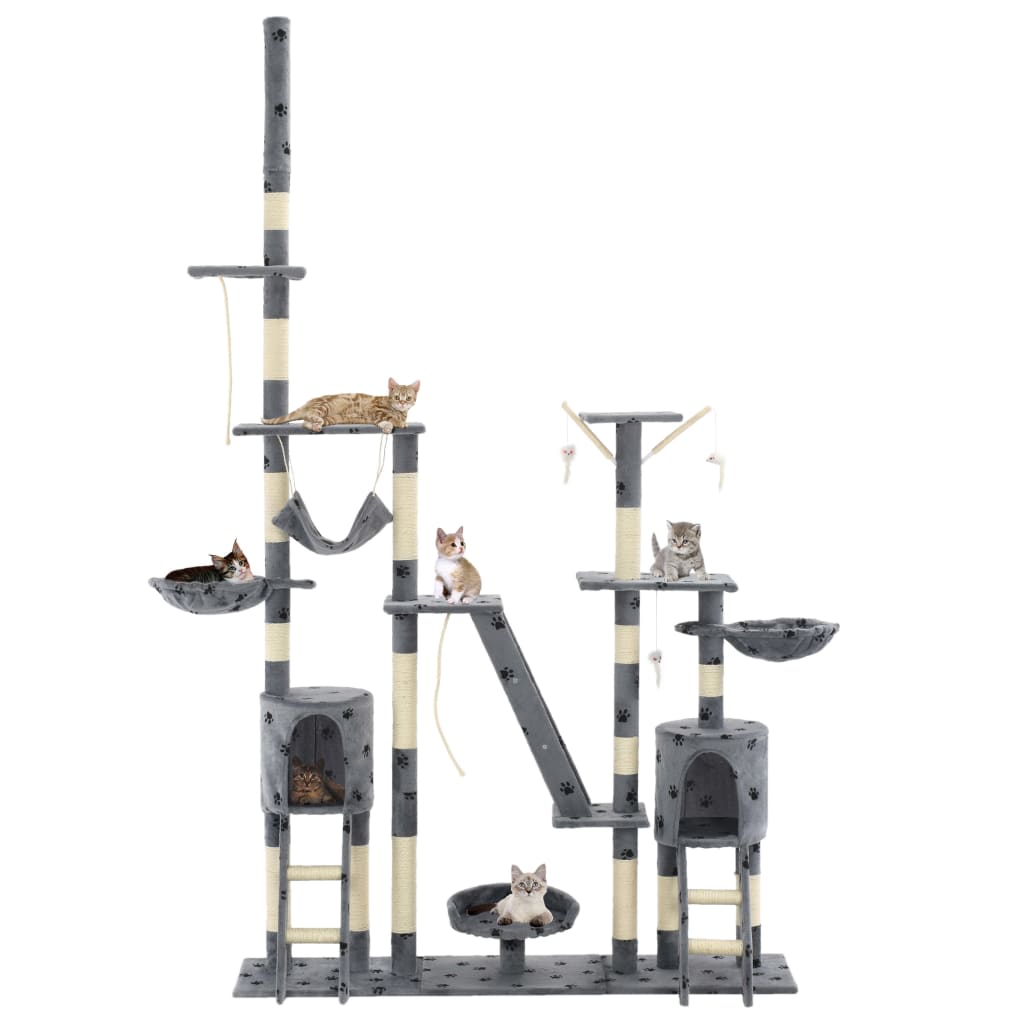 Rascador Para Gatos Con Poste De Sisal 230-250 Cm Huellas Gris_0
