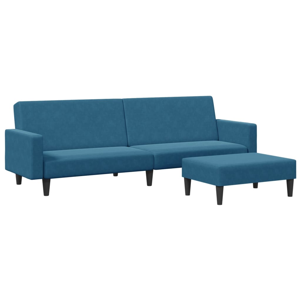 Sofá Cama De 2 Plazas Con Taburete Terciopelo Azul / Vetonek_1