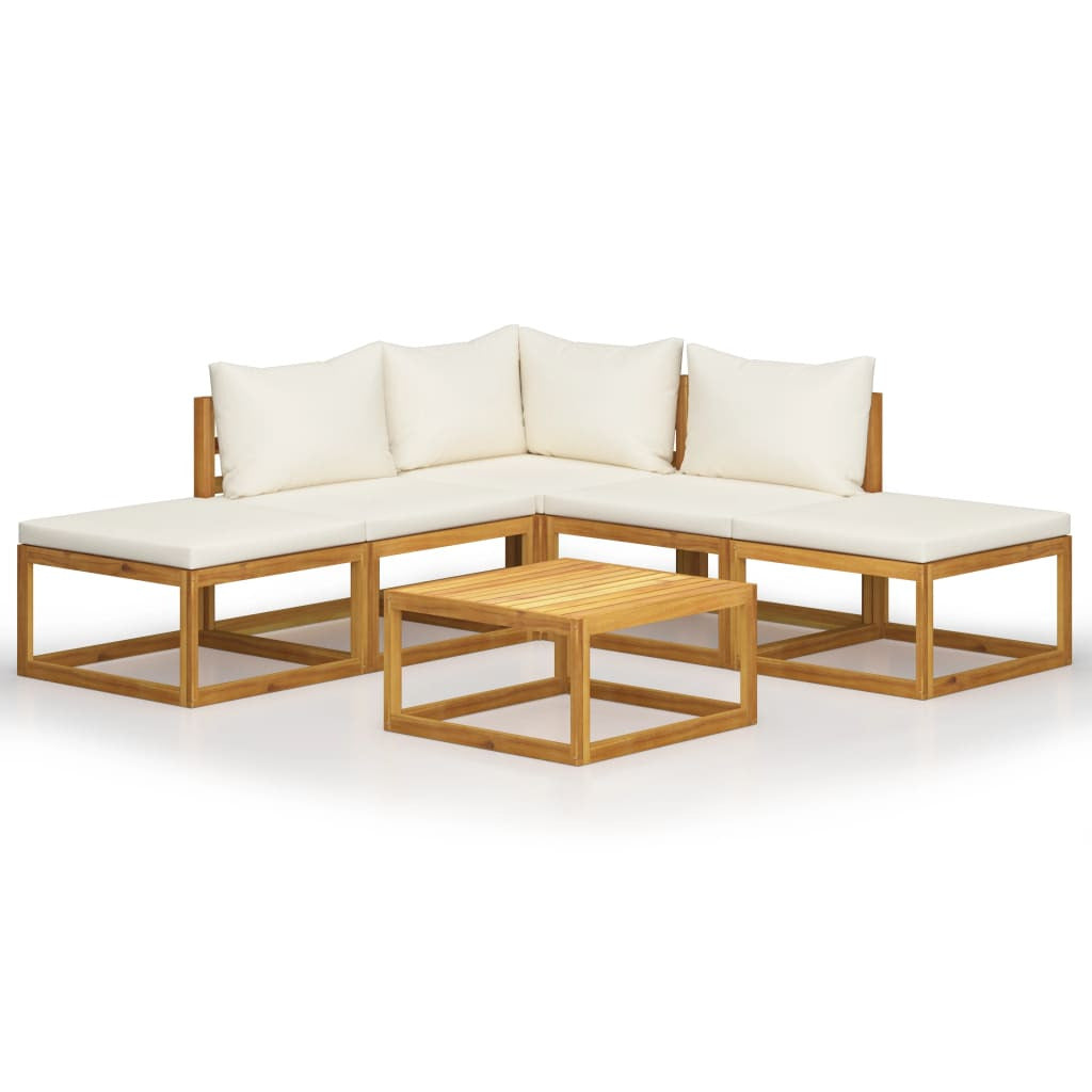 Vidaxl Muebles De Jardín 6 Pzas Cojines Crema Madera Maciza De Acacia_0